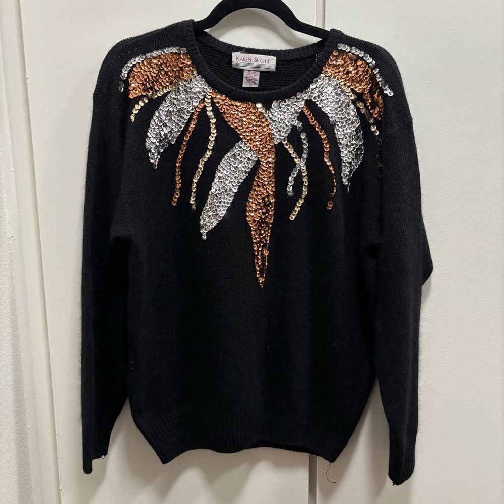 Vintage Karen Scott Medium black embellished sequin sweater
